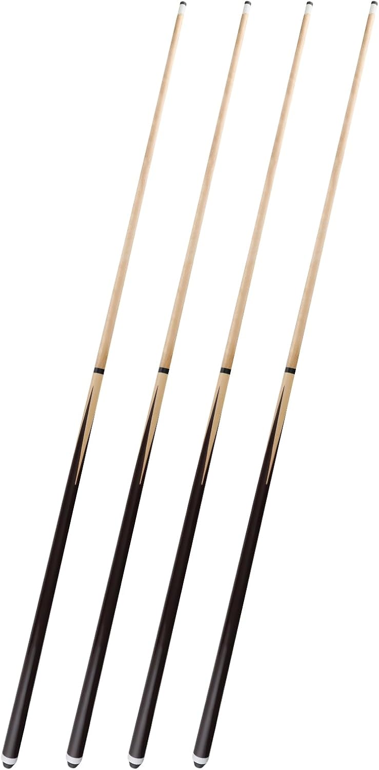 2-Piece Wooden Pool Cues, 36/42/48/58 in, Standard & Heavy, 13mm Tip, Sets of 2 or 4 - Beginner & Family Friendly